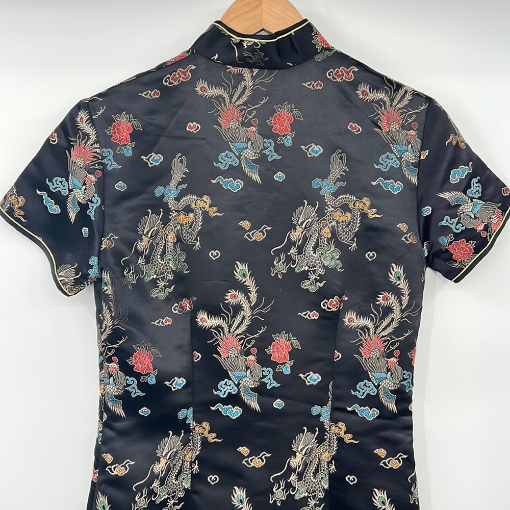 Yi Fang Dress Womens 36 Black Dragon Phoenix Chinese Traditional Short Sleeve - Picture 7 of 12